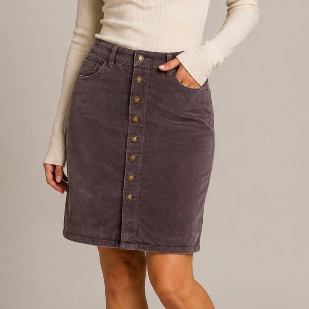 Garnet Hill Y2K Corduroy Snap Front Pencil Skirt in Brown Purple Women's Size 4